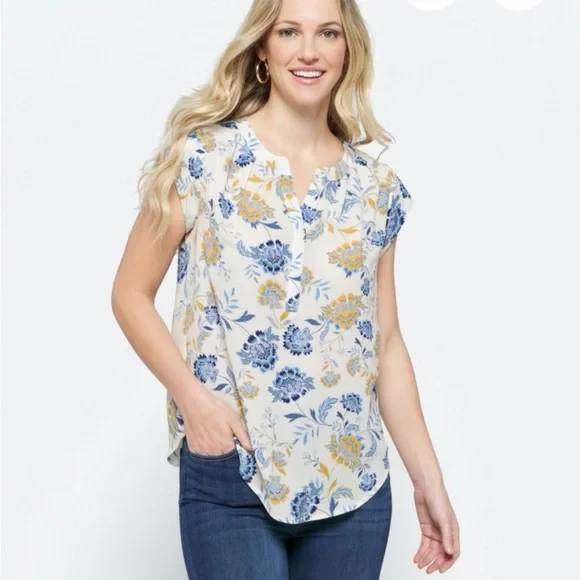 41 Hawthorn Women's Floral Blouse - Blue and Yellow - Picture 6 of 6